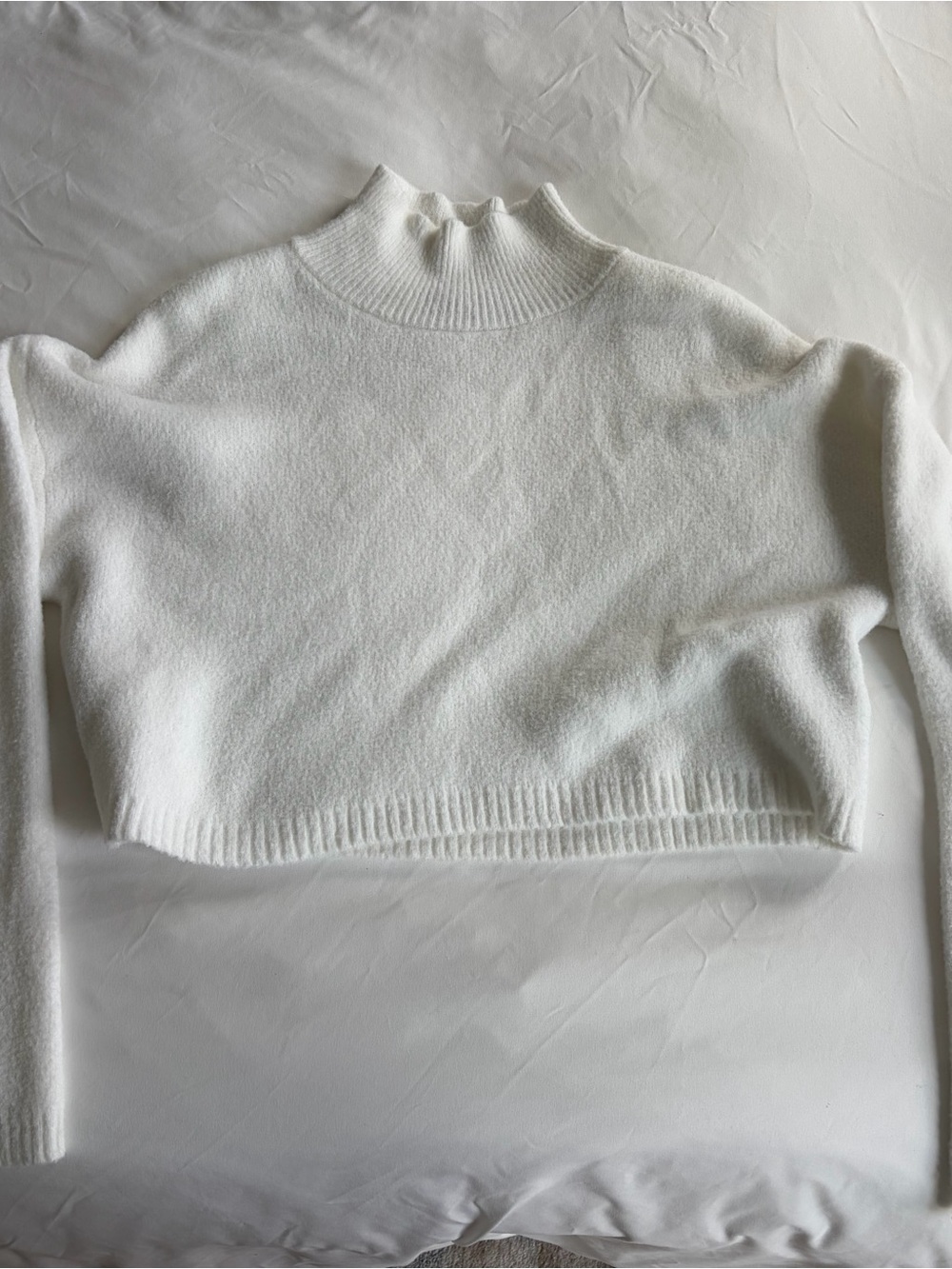 Zara White Cropped Mock Neck Sweater